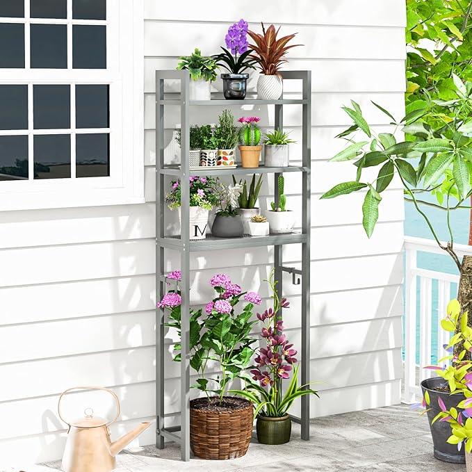 Giantex Over The Toilet Storage Rack, 3-Tier Metal Bathroom Organizer with 3 Hooks, Adjustable Bottom Bar, Anti-Tippling Devices, Freestanding Toilet Space-Saver for Bathroom, Laundry (Gray) - ModernBath