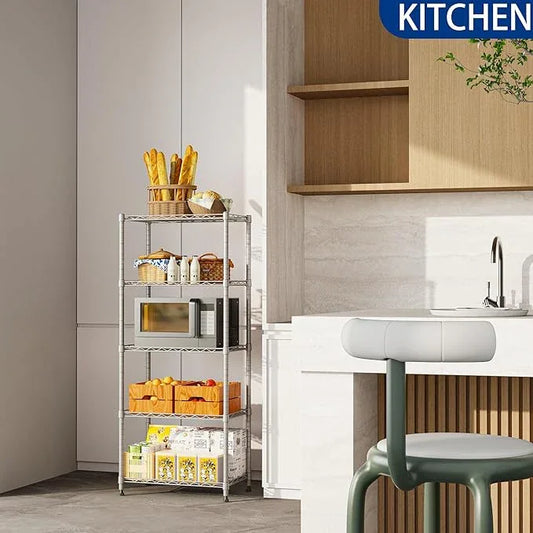REGILLER 5-Wire Shelving Metal Storage Rack Adjustable Shelves,Standing Storage Shelf Units for Laundry Bathroom Kitchen Pantry Closet(Silver,11.8" D x 21.2" W x 53.5" H) - ModernBath