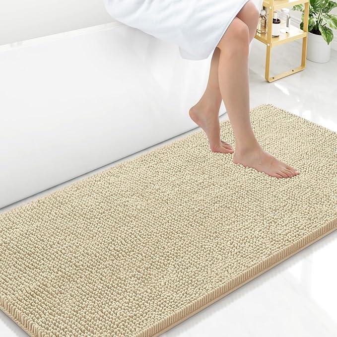 Arotive Bathroom Rugs 47x24, Extra Soft Absorbent Shaggy Chenille Bath Rugs, Machine Washable Rubber Backing Non-Slip Bath Mats for Bathroom Floor Tub and Shower, Home Decor Accessories, Beige - ModernBath