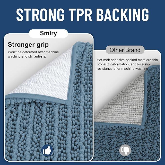 Smiry Bathroom Rugs Mat 48x32, Extra Soft Absorbent Chenille Bath Rugs, Non Slip Rubber Backing Machine Washable Quick Dry Bath Mats for Bathroom Floor, Tub, Shower, Home Accessories, Grayish Blue - ModernBath