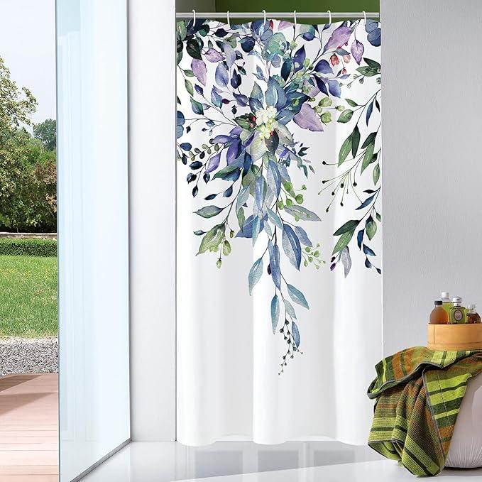 Gibelle Small Stall Shower Curtain 36 x 72, Narrow Green Eucalyptus Leaves Shower Curtain, Watercolor Floral Plant Bathroom Curtains Shower Set - ModernBath