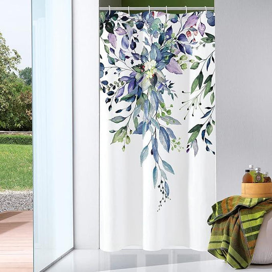 Gibelle Small Stall Shower Curtain 36 x 72, Narrow Green Eucalyptus Leaves Shower Curtain, Watercolor Floral Plant Bathroom Curtains Shower Set - ModernBath