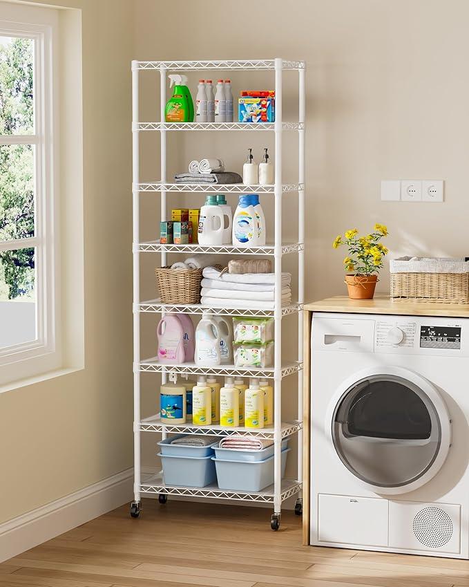 8 Tier Adjustable Storage Shelves Heavy Duty Metal Shelf Wire Shelving Unit Organizer Rack for Home Kitchen Office Pantry Room Bathroom Shelving Organizers and Storage Laundry - ModernBath