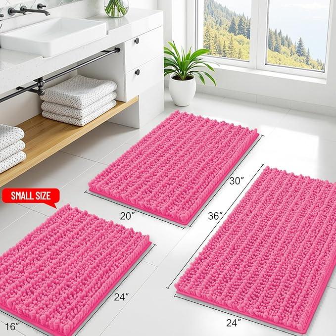 Smiry Bathroom Rugs Mat 36x24, Extra Soft Absorbent Chenille Bath Rugs, Non Slip Rubber Backing Machine Washable Quick Dry Bath Mats for Bathroom Floor, Tub, Shower, Home Decor Accessories, Hot Pink - ModernBath