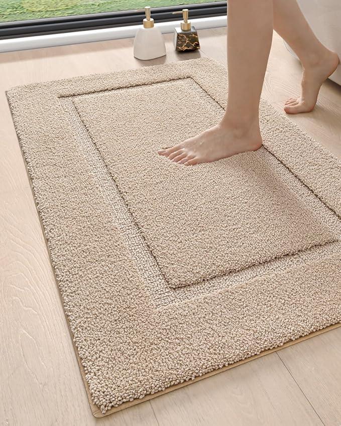 DEXI Bathroom Rugs 43x24, Washable Non Slip Bath Mat for Shower Floor, Absorbent Quick Dry Bathmat with Rubber Backing, Ultra Soft Plush Carpet for Tub, Beige - ModernBath