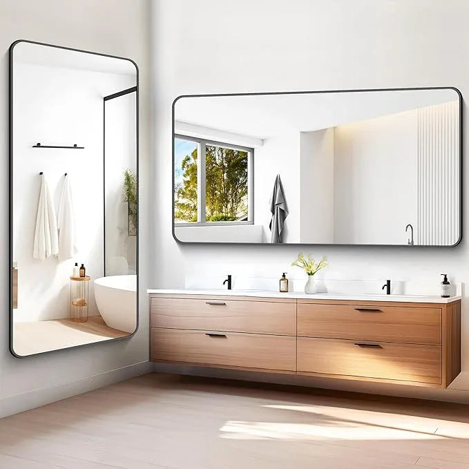 BONEWEI 72x36 inch Large Bathroom Mirror,Black Rectangle Mirror,Wall Mounted Bathroom Frame Vanity Mirror with Round Corner for Bedroom Living Room,Entryway Hangs Horizontal or Vertical - ModernBath