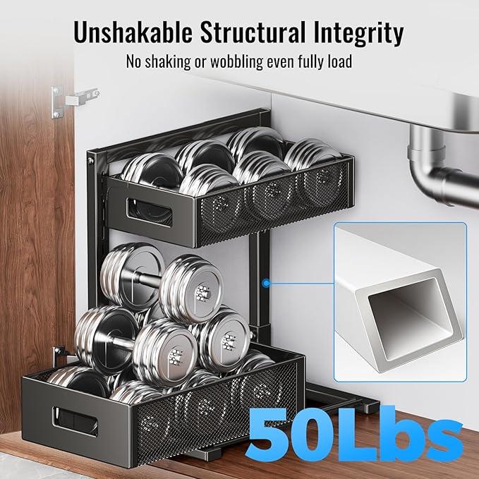 Under Sink Organizer, Silk-Smooth Metal Sliding Drawer Organizers and Storage Rack, Pull Out Cabinet Shelf for Kitchen, Bathroom, Pantry, Cabinet, Closet - ModernBath