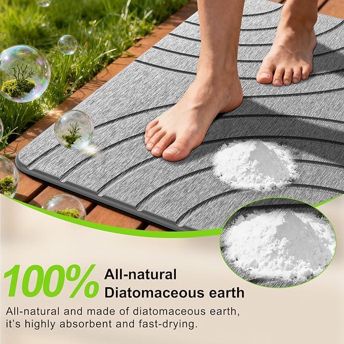 Cenepor Stone Bath Mat Diatomaceous Earth: Non-Slip Super Absorbent Shower Mat Quick Drying Bathroom Mat, Easy to Clean & Odorless Diatomite Bathmats for Bathroom Floor, Grey - ModernBath