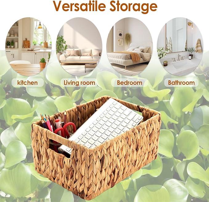 Wicker Baskets 2 Pack, Water Hyacinth Wicker Storage Basket with Handles, Large Rectangular Wickers Baskets for Organizing, Natural - ModernBath