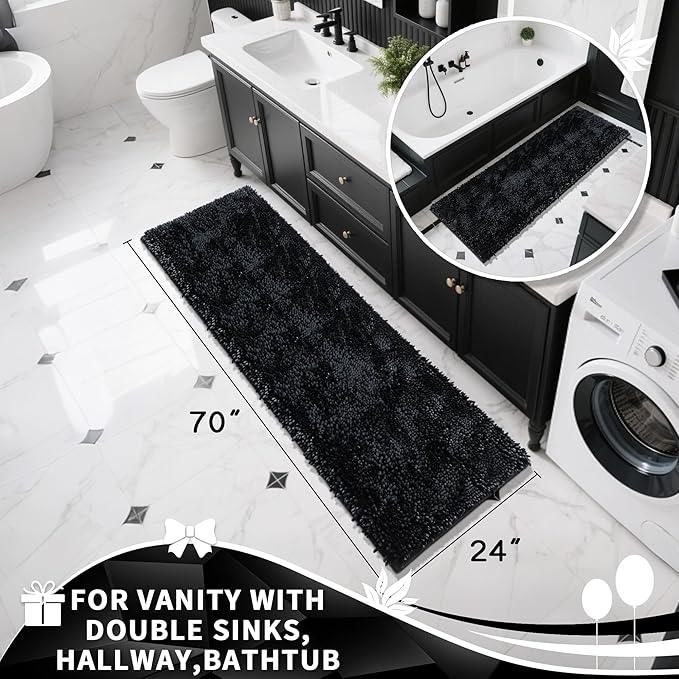 Yimobra Long Bathroom Rugs Runner 70x24 Inch, Extra Thick Soft Absorbent Chenille Bath Mat, Non Slip Machine Washable, Quick Dry Bath Rugs for Bathroom Floor, Tub and Shower, Black - ModernBath