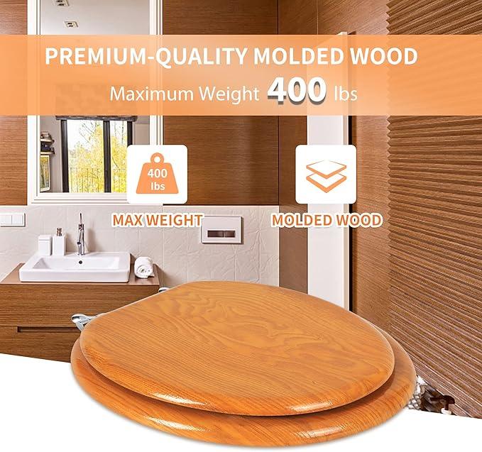 Angel Shield Durable Wood Veneer Natural Toilet Seat Metal Hinged Easy Clean Anti-scratch American Standard(Elongated,Wood Color) - ModernBath