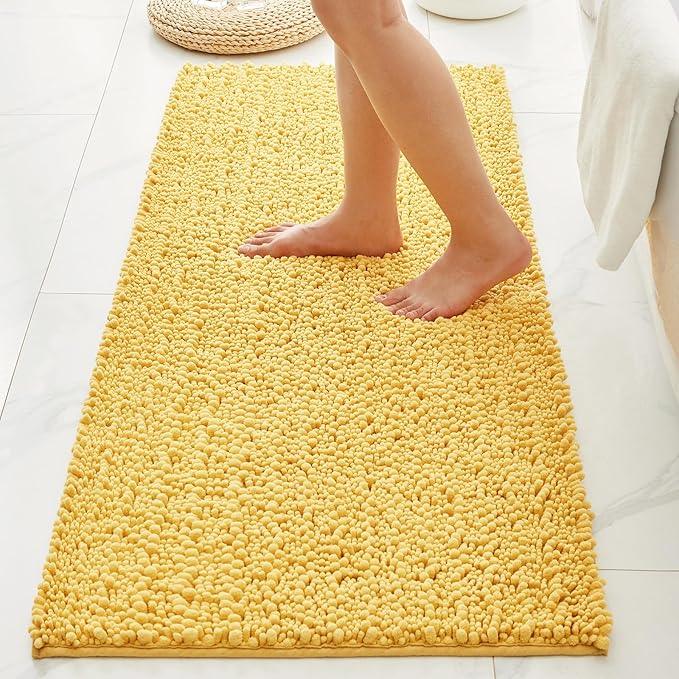 Ruggnovea Chenille Bathroom Rugs Non Slip Washable 70x24, Extra Thick Soft Absorbent Chenille Bath Mat, Non-Slip Barrier Backing, Quick Dry Machine Washable Bath Mats Tub, Shower,Floor/Sink,Yellow - ModernBath