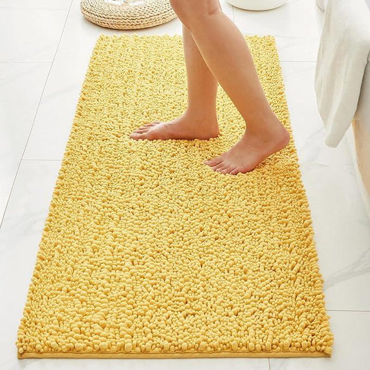 Ruggnovea Chenille Bathroom Rugs Non Slip Washable 70x24, Extra Thick Soft Absorbent Chenille Bath Mat, Non-Slip Barrier Backing, Quick Dry Machine Washable Bath Mats Tub, Shower,Floor/Sink,Yellow - ModernBath