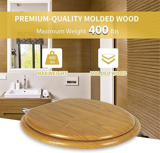 Angel Shield Durable Wood Veneer Natural Toilet Seat Metal Hinged Easy Clean Anti-scratch American Standard(Elongated,Oak) - ModernBath