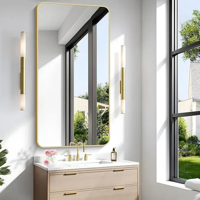 Gold Bathroom Mirror,24x48 inch Wall Mirror for Bathroom Wall Mounted,Round Rectangle Mirror for Bathroom Over Sink,Modern Frame for Home Decor Living Room,Bedroom Entryway,Horizontal/Vertical - ModernBath
