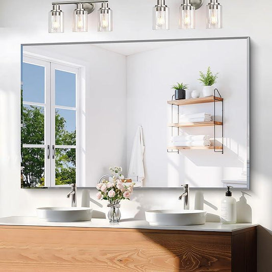 KOCUUY Beveled Mirror, 55x36 Inch Large Frameless Bathroom Mirror for Over Sink, Upgraded Shatterproof Beveled Unframed Design Mirror for Bathroom, Bedroom, Hang Horizontal/Vertical - ModernBath