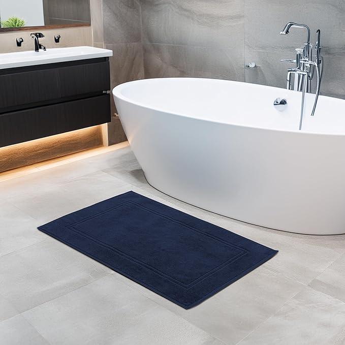 Tens Towels Pack of 2 Bath Mats 100% Cotton, 20 x 32 Inches, Super Absorbent, Hotel Quality Premium Floor Towels, Luxurious, Soft & Quick Dry, Not a Bathroom Rug, Navy - ModernBath
