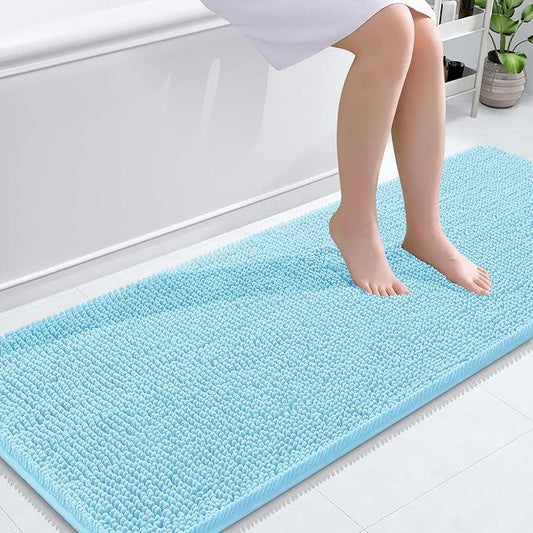 OLANLY Bathroom Rugs 59x24, Extra Soft Absorbent Chenille Bath Rugs, Rubber Backing Quick Dry, Machine Washable Bath Mats for Bathroom Floor, Tub and Shower, Home Decor Accessories, Sky Blue - ModernBath