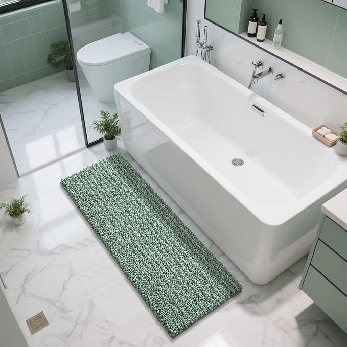 Yimobra Bathroom Runner Rug 60x24 Inch - Extra Long Non Slip Chenille Bath Mat, Soft & Absorbent, Machine Washable Shaggy Hallway Carpet for Vanity Tub Shower, Green Home Decor Accessories - ModernBath
