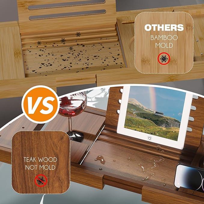 Wooden Bathtub Tray for Luxury Bathroom, Expandable Premium Teak Bath Tray, Adjustable Bath Accessories for Tub, as Unique Housewarming, Holiday, Birthday Gifts - ModernBath