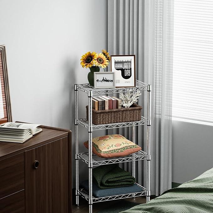 1000 lbs 4 Tier Shelf Metal Storage Shelves Wire Rack Closet Organizers with PP Board for Garage Kitchen Bathroom Laundry Chrome 11.8" D x 21.7" W x 39.5" H - ModernBath