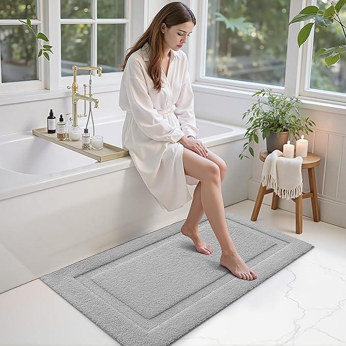 LUMI Large Ultra Soft Bathroom Rugs Non Slip with Rubber Backing, Absorbent Washable Bath Mat Quick Dry, Upgraded Premium Microfiber Plush Carpet for Bathtub and Shower Floor, Grey, 24x43 - ModernBath