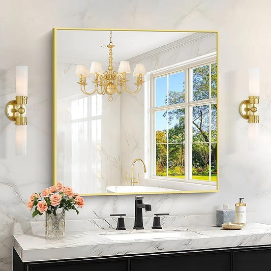 KOCUUY Gold Bathroom Mirror, 30x30 Inch Square Gold Mirror with Aluminum Metal Frame,Gold Vanity Wall Mirror Modern Home Decor for Bathroom, Living Room, Farmhouse and Entryway - ModernBath