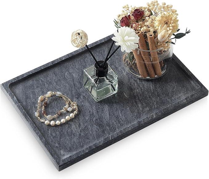 Real Luxurious Natural Black Marble Tray - 12x8 Inch Marble Vanity Tray for Perfume Display, Jewelry Organizer, Bathroom & Home Decor -Heavy Duty Non-Slip Stone Tray (Non-Resin/Non-Ceramic) - ModernBath