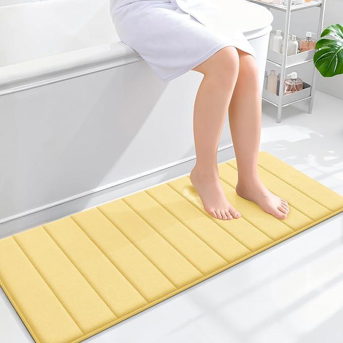 OLANLY Memory Foam Long Bathroom Rugs Runner 47x17, Super Soft Absorbent Bath Mat, Quick Dry, Machine Washable Shower Floor Rugs, Bathmat Carpet, Bathroom Home Decor Accessories, Yellow - ModernBath