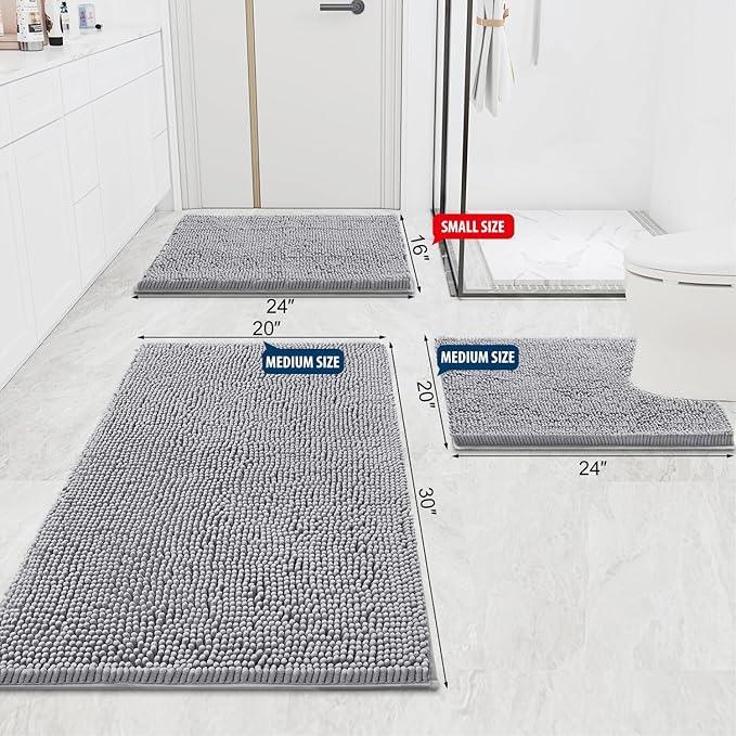 Smiry Luxury Chenille Bathroom Rugs 48x32, Extra Soft and Absorbent Shaggy Bath Mat, Machine Washable, Non-Slip Plush Carpet Runner for Tub, Shower, and Floor, Home Decor Accessories, Light Grey - ModernBath