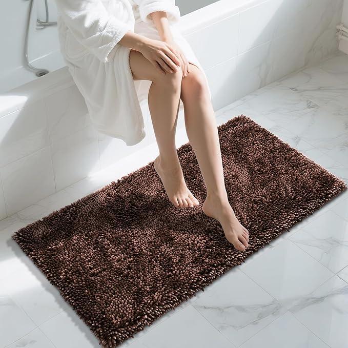 Yimobra Long Bathroom Rug Non Slip 44x24 Inch, Extra Thick Soft Absorbent Chenille Bath Mat, Machine Washable Quick Dry Bath Rugs for Bathroom Floor, Tub and Shower, Home Decor Accessories, Brown - ModernBath