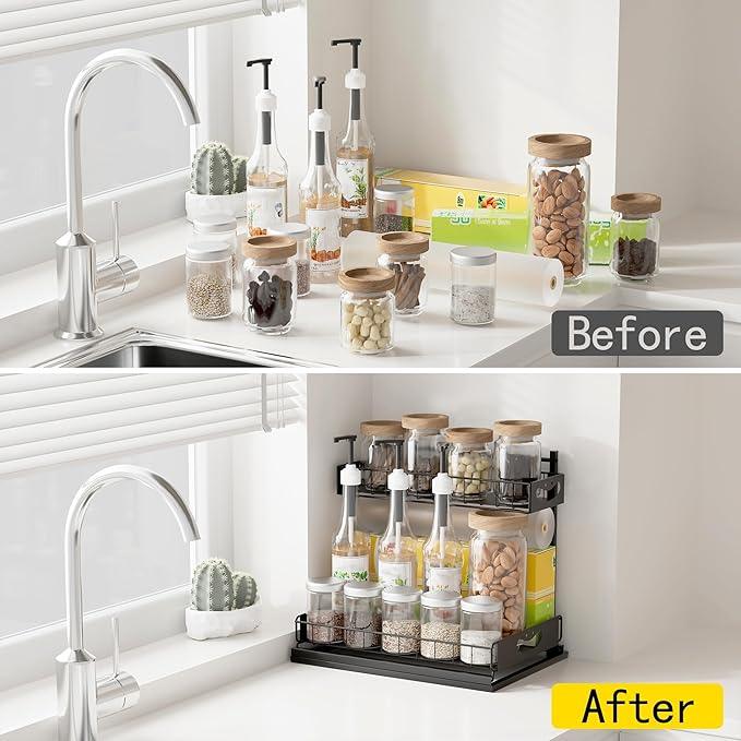 Under Sink Organizer with Pull-Out Drawers,Kitchen Sink Organizer,2 Tier Bathroom Organizers And Storage,Bathroom Accessories Set,Black 2 Pack - ModernBath