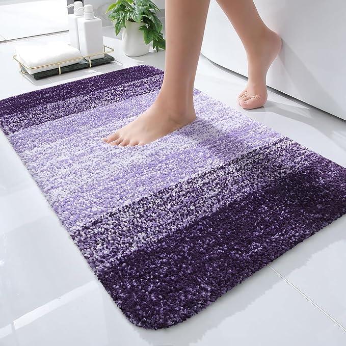 OLANLY Bathroom Rugs Mat 24x16, Extra Soft Absorbent Microfiber Bath Rugs, Rubber Backing, Quick Dry, Machine Washable Bath Mats for Bathroom Floor, Tub and Shower, Home Decor Accessories, Violet - ModernBath