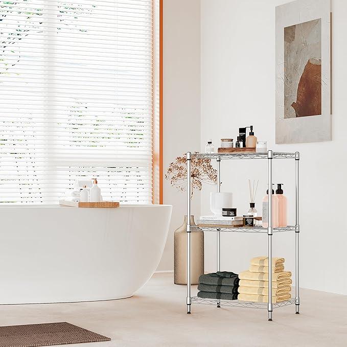 IZEUK 3 Tier Metal Wire Shelving Rack Storage Shelves for Kitchen, Bedroom, Living Room or Laundry Room, Chrome, 17.7" W x 11.8" D x 28.8" H - ModernBath