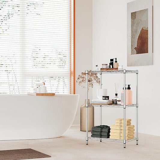 IZEUK 3 Tier Metal Wire Shelving Rack Storage Shelves for Kitchen, Bedroom, Living Room or Laundry Room, Chrome, 17.7" W x 11.8" D x 28.8" H - ModernBath