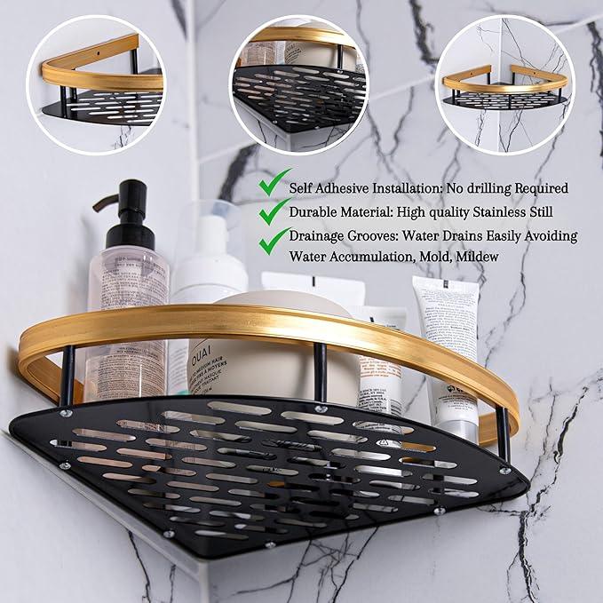 Cadella USA | Corner Shower Shelves | 2-Pack | No Drill Self-Adhesive | Black Bathroom Organizer - ModernBath