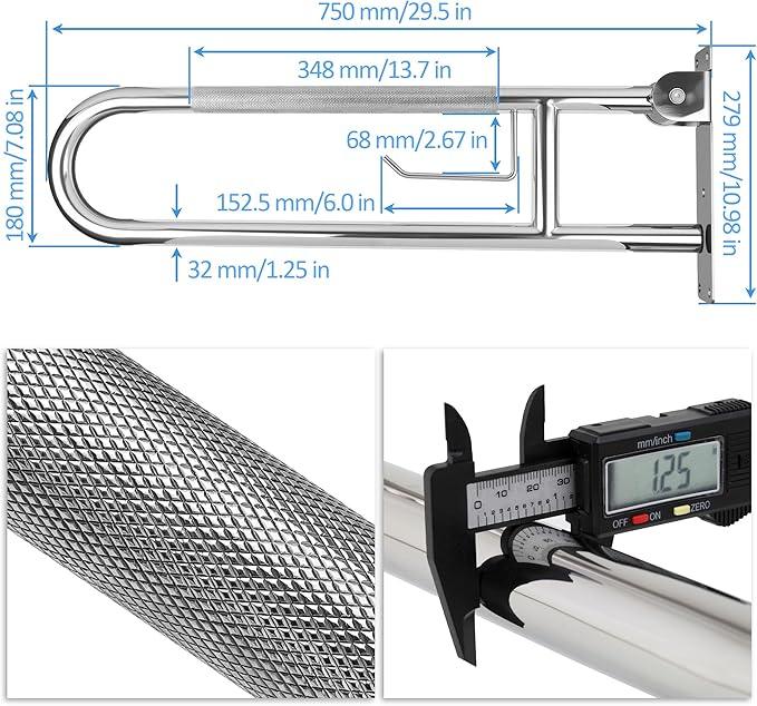 Handicap Grab Bar, 29.5 Inch Stainless Steel Toilet Safety Rails, Disabled Flip-Up Bathroom Grab Bars with Paper Holder, Anti-Slip Toilet Handrails Hand Grips Handicap Grab Bars for Elderly - ModernBath