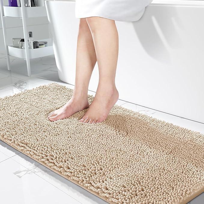 Yimobra Long Bathroom Rugs 44"x24", Extra Soft Non Slip Bath Mat for Tub, Super Absorbent Quick Dry Shaggy Rug Floor Carpet, Machine Washable,Beige - ModernBath