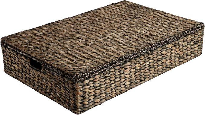 happimess BSK2015B Holden 30" Classic Costal Hand-Woven Hyacinth Wicker Under Bed Storage Basket with for Storage and Decoration in Bathroom, Bedroom, Closet, Entryway, Brown - ModernBath