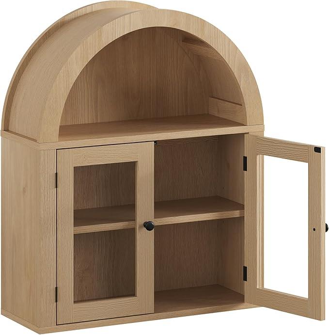 ChooChoo Arched Wall Cabinet Bathroom Medicine Cabinet with Adjustable Shelf, Wall Mounted Cupboard Storage Organizer for Laundry Room, Dining Room, Living Room, Kitchen (Natural) - ModernBath