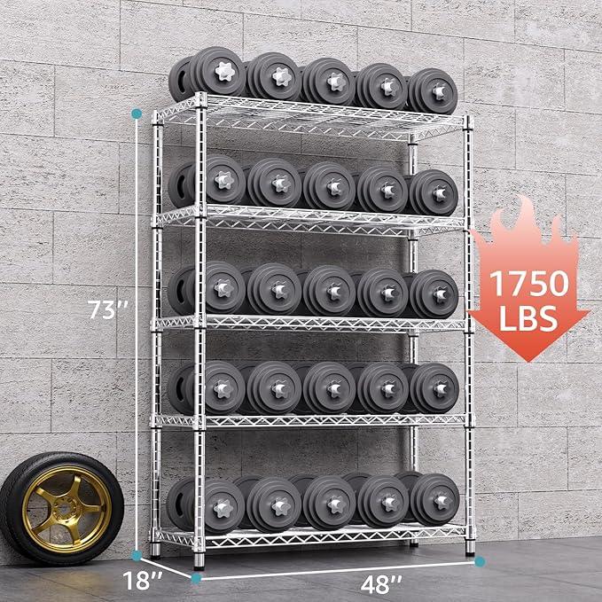 1750 LBS Storage Shelves 5-Tier Utility Shelving Unit Steel Organizer Wire Rack for Home,Kitchen,Office,Garage, Capacity 17.7" D x 47.2" W x 72.3" H | Organizer Wire Rack, for Home, Kitchen, Office, Garage, 1750 LBS Capacity - ModernBath