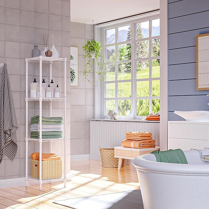 480 lbs Storage Shelves 4 Tier Shelving Units for Storage, Wire Shelving Unit for Closet, Adjustable Shelves for Bathroom Steel Organizer Wire Rack, White 11.8" D x 11.8" W x 47.3" H - ModernBath
