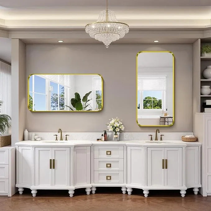 FORBATH 24x48 Inch Bathroom Mirror, Brushed Gold Deep Frame Narrow Wall Mirror with Rounded Corners, Anti-Rust Tempered Glass for Modern Farmhouse Vanity (Horizontal/Vertical) - ModernBath
