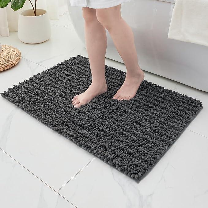 ILANGO Bathroom Rugs Dark Grey 36x24,Extra Soft Absorbent Chenille Bath Rugs,Thick Non-Slip Shaggy Bath Mat,Machine Washable Quick Dry Bath Mats for Bathroom Floor, Tub, Shower Accessories - ModernBath