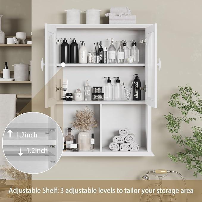CJL Bathroom Wall Cabinet with Fluted Door, 23.6'' x 29.5'' Medicine Cabinet, Over The Toilet Storage Cabinet, White - ModernBath