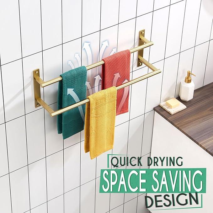 KOKOSIRI 20 Inch Bathroom Towel Racks Double Towel Bar Bath Towel Holder Towel Hanger Towel Shelf Wall Mount Stainless Steel Brushed Gold B5010BG-L20 - ModernBath