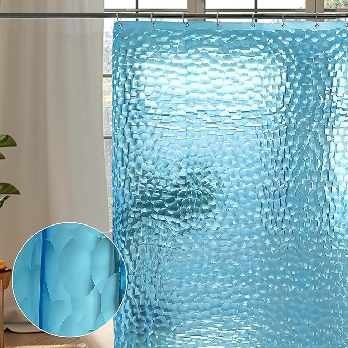 WELTRXE EVA 8G Shower Curtain Liner, 72x72 Inch 3D Clear Blue Bubble Heavy Duty Waterproof Shower Curtain Liner with Magnets Thick Plastic Shower Curtains Weighted Bathroom Shower Liner, 12 Hooks - ModernBath