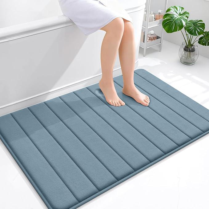 OLANLY Memory Foam Bath Mat 44x32, Super Soft Absorbent Bathroom Rugs, Quick Dry, Machine Washable Shower Floor Rugs, Bathmat Carpet, Bathroom Home Decor Accessories, Airy Blue - ModernBath