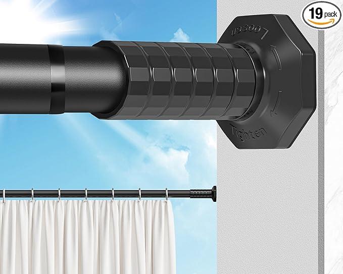 ZYKORT Tension Curtain Rod 51-168In (4-14Ft), Extra Long Outdoor Curtain Rod No Drilling for Patio, Shower Curtain Rod for Bathroom Window, Adjustable Spring Curtain Pole Room Divider Never Rust Black - ModernBath