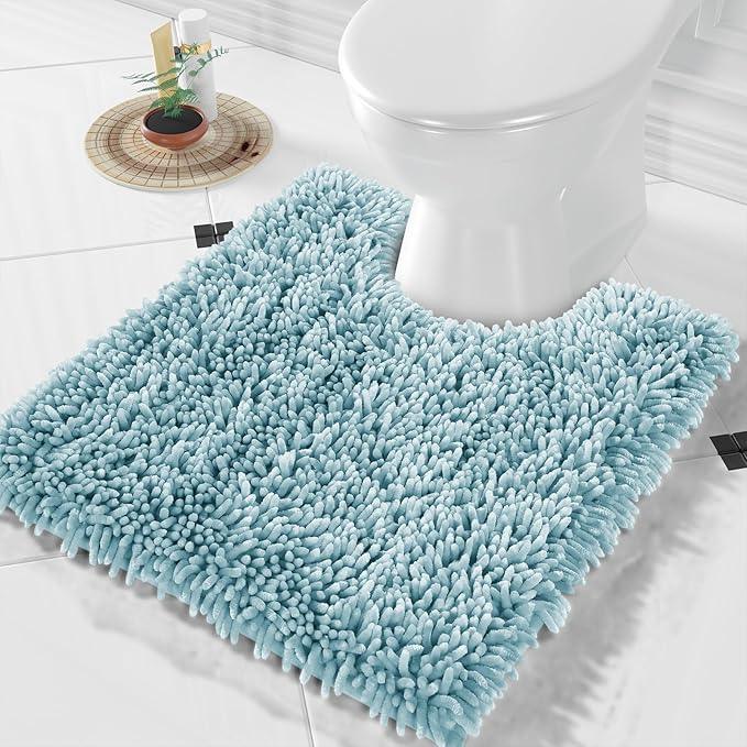 Yimobra Toilet Rugs U Shaped Washable, Extra Thick Soft Absorbent Chenille Contour Bathroom Rugs for Toilet 24x20 Inch, Quick Dry Non Slip Toilet Mat for Bath Floor, Greyish Blue - ModernBath